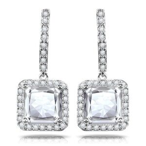New Amanda Blu Silver Square Halo Drop Earrings